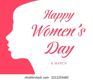 Pink Happy Women's Day Typographical Design Elements. International women's day icon. Minimalistic design for international women's day concept.Vector illustration with silhouette women.