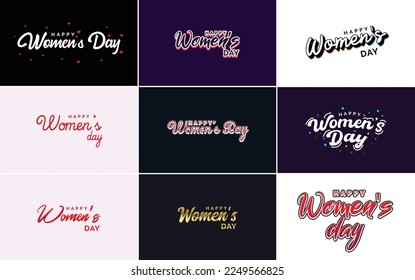 Pink Happy Women's Day typographical design elements International Women's Day icon and symbol; minimalist design for international Women's Day concept; vector illustration
