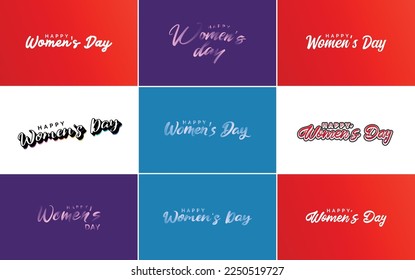 Pink Happy Women's Day typographical design elements set for greeting cards
