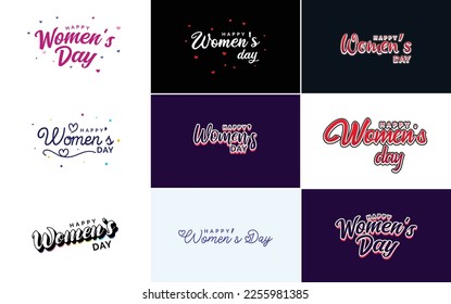 Pink Happy Women's Day typographical design elements for use in international women's day concept minimalistic design; vector illustration