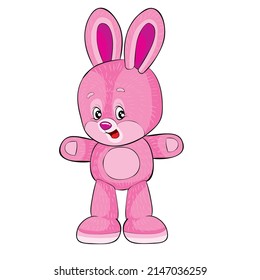 pink hare toy spread its paws in different directions, cartoon illustration, isolated object on a white background, vector, eps
