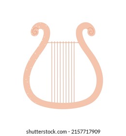 Pink harp. Classical stringed musical instrument. Vector illustration in cartoon style. Isolated white background.