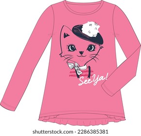 pink, hat, cat, cute, funny, isolated, white, pet, animal, party, kitty, young, beautiful, design, background, illustration, fun, vector, kitten, card, happy, ears, colorful, pastel, domestic, holiday