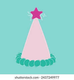 A pink hat featuring a cute star decoration on top. The hat exudes a vibrant and celebratory vibe, perfect for a birthday party or special occasion