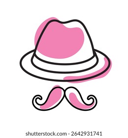 Chapéu rosa e bigode. Ilustração vetorial