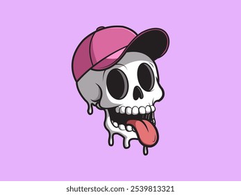 pink hat skull cartoon vector illustration