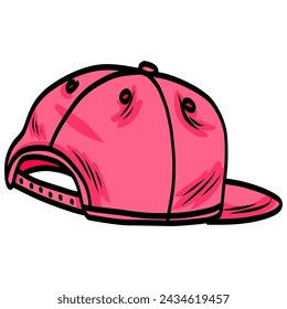 Pink Hat Snapback Cap Backward Doodle Drawing Vector Illustration