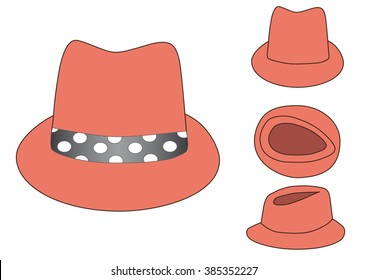 Pink hat: view from above, side, top, front