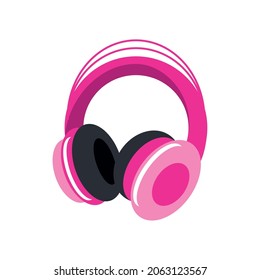 pink headphones flat vector icon
