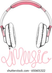 pink headphones illustration,vectors, typography