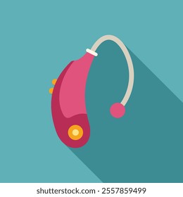 Pink hearing aid improving hearing for deafness and communication