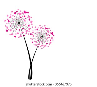 Pink heart abstract dandelion vector background