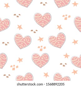  Pink Heart Abstract Seamless Pattern on white. Modern Digital Design. Modern Fashion Scandinavian Style. Contemporary Colors and Design. 