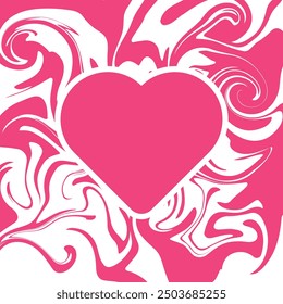 A pink heart and an abstract swirl of liquid in pink and white colors in the background.