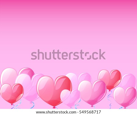 Pink heart air balloons banner background for St Valentine Day. Template for Valentine's Day with text place. Pink heart balloons for Valentine day greeting. Pink red transparent hearts vector decor