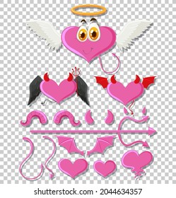 Pink heart angel on transparent background illustration