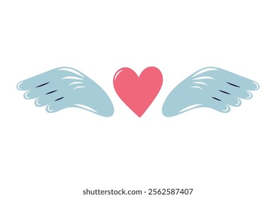 Pink heart with angel wings. Valentine's day element for design on white background. Isolated vector illustration.