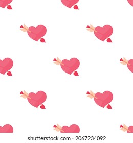 Pink heart with arrow pattern seamless background texture repeat wallpaper geometric vector