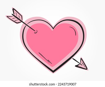 pink heart with arrow. romantic and love symbol. hand drawn valentine's day design. vector vector image
