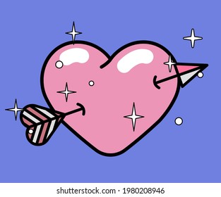 Rosa Herz mit Pfeil. Vektorgrafik im Cartoon-Stil.