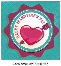 a pink heart with an arrow within a round icon with text for valentine's day