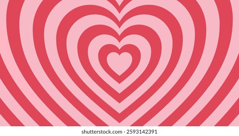 Pink heart background horizontal love shaped tunnel. Red color romantic pattern. Trendy retro vector illustration in style 60s, 70s. Vector illustration