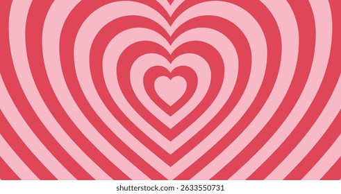 Pink heart background horizontal love shaped tunnel. Red color romantic pattern. Trendy retro vector illustration in style 60s, 70s. Vector illustration