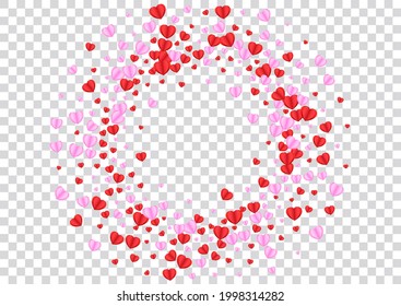 Pink Heart Background Transparent Vector. Rain Texture Confetti. Red Wedding Pattern. Violet Heart Mother Backdrop. Fond Birthday Illustration.