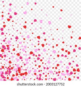 Pink Heart Background Transparent Vector. Party Illustration Confetti. Tender Cute Backdrop. Fond Heart Blank Texture. Violet Shape Frame.