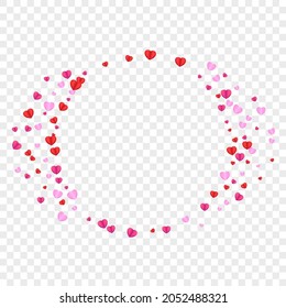 Pink Heart Background Transparent Vector. Cute Pattern Confetti. Tender Sweetheart Frame. Violet Confetti Fall Backdrop. Red Banner Illustration.