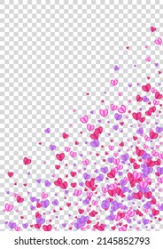 Pink Heart Background Transparent Vector. Greeting Texture Confetti. Violet Mother Frame. Red Confetti Folded Backdrop. Tender Anniversary Pattern.
