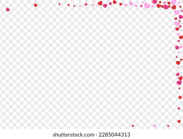 Pink Heart Background Transparent Vector. Congratulation Illustration Confetti. Violet Greeting Backdrop. Red Confetti Drop Texture. Tender Honeymoon Pattern.