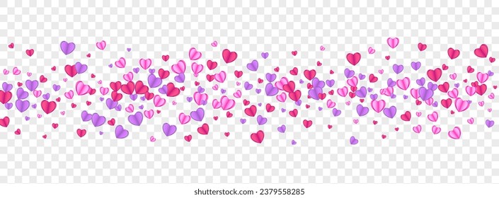 Pink Heart Background Transparent Vector. Rain Frame Confetti. Fond Party Illustration. Tender Confetti Color Backdrop. Violet Mother Texture.