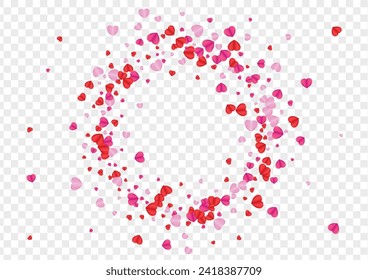 Pink Heart Background Transparent Vector. Blank Frame Confetti. Violet Amour Texture. Red Confetti Random Backdrop. Fond Day Pattern.