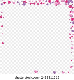 Pink Heart Background Transparent Vector. Art Pattern Confetti. Red February Texture. Violet Confetti Romance Backdrop. Fond Party Illustration.