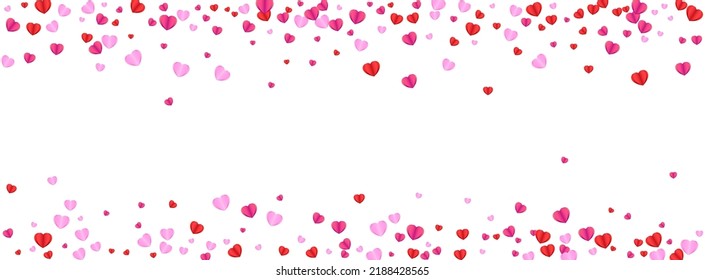 Pink Heart Background White Vector. Design Texture Confetti. Red Random Pattern. Tender Heart Element Backdrop. Violet Paper Illustration.