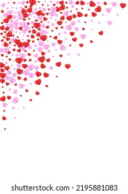 Pink Heart Background White Vector. Present Backdrop Confetti. Violet Banner Texture. Red Confetti Card Illustration. Tender Happy Pattern.
