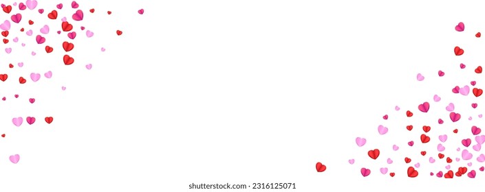Pink Heart Background White Vector. Birthday Illustration Confetti. Tender Falling Frame. Fond Confetti Banner Texture. Red Greeting Pattern.