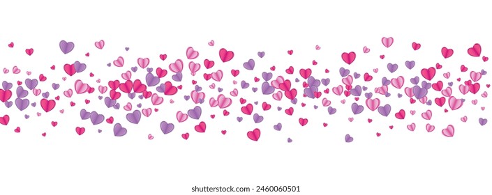 Pink Heart Background White Vector. Drop Frame Confetti. Tender Card Texture. Fond Confetti Falling Pattern. Violet Present Illustration.