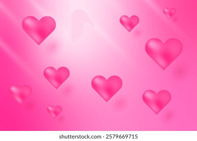 Pink Heart Balloon On Gradient Background With Sunlight. Abstract Valentine Banner. Wallpaper. Vector Illustration