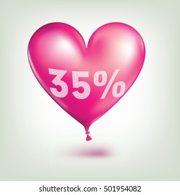 pink heart balloon vector illustration 35 percent