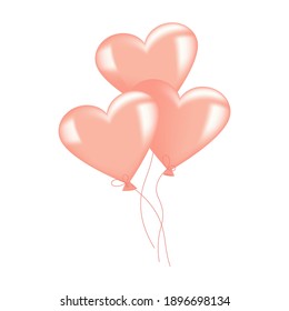 Pink Heart balloons bunch isolated on white background Greeting. Flat Art Vector Illustration