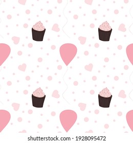 Pink heart balloons cupcakes pattern