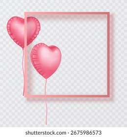 Globos rosados del corazón y marco cuadrado para el día de San Valentín