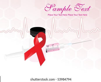 Pink Heart Beat Background With Hiv Riboon, Injection