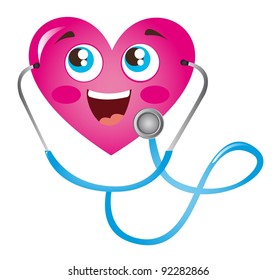 pink heart and blue stethoscope isolated vector illustration