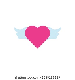 pink heart with blue wings, representing love in flight, ideal for wedding invites, mobile apps, or Valentine ads.