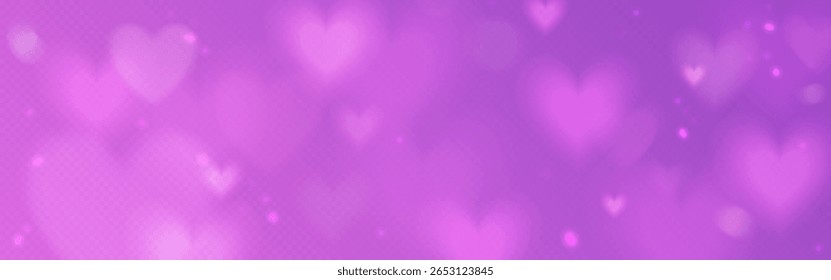 Pink heart bokeh filter background with soft blurred lights in romantic atmosphere - glowing valentine love effect on gradient for wedding photo, social media overlay or dreamy celebration design.