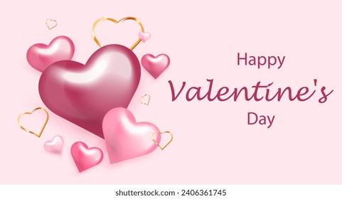 Pink heart with bow. Valentines day greeting card.Love Concept. Vector illustration for card, party, design, flyer, poster, decor, banner, web, advertising.