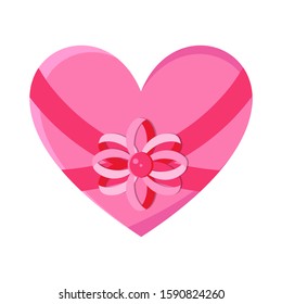 Pink heart with bow in vector isolated on white background. Valentine for Valentine's day. Symbol vector icon valentine. Gift in the form of hearts on celebration.